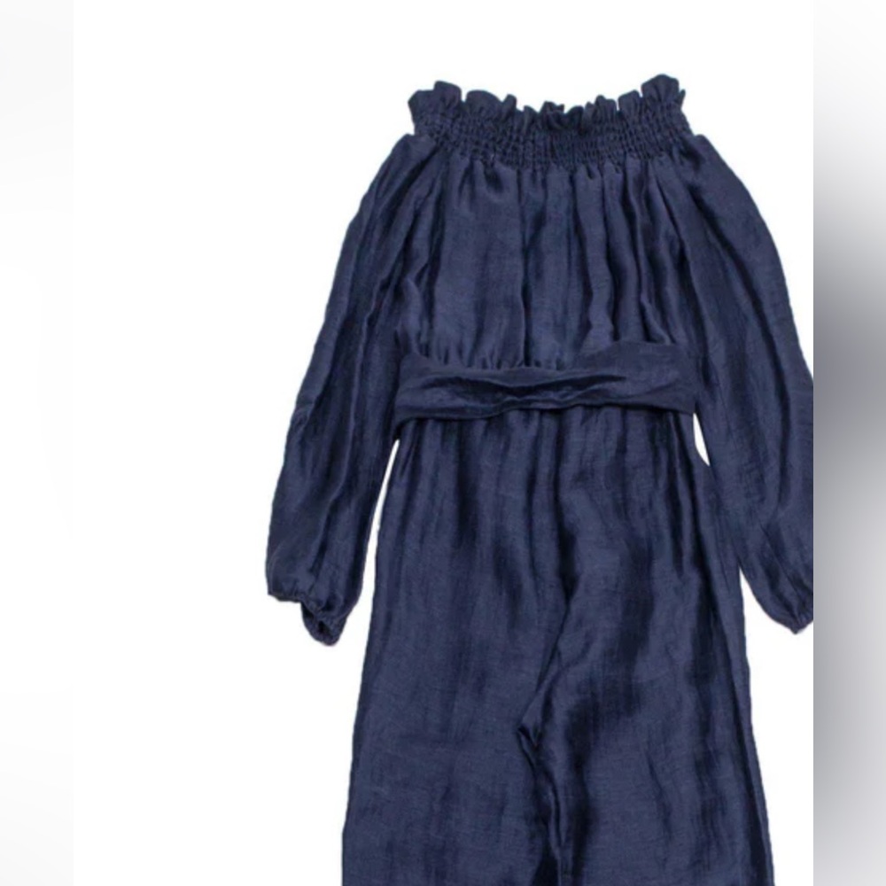 INTERMIX blue silk/jean jumpsuit off the shoulder selling below Ebay
